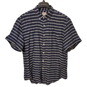 J. Crew 100% linen navy Blue and White Striped Casual Button Down Shirt